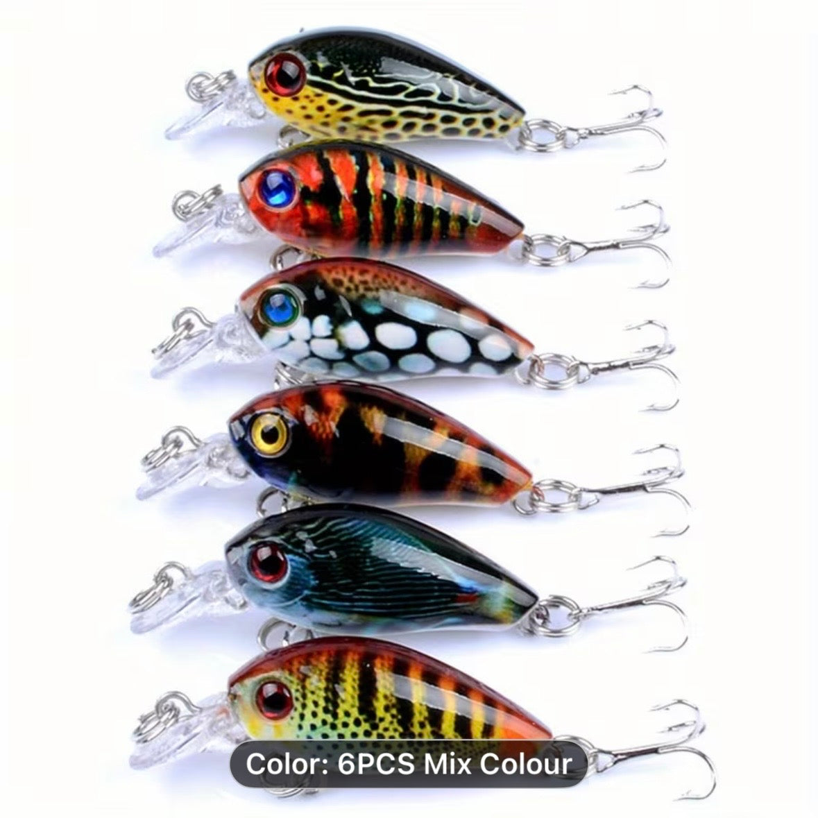Fishing Lures - Hard Body Miniature Crankbait - Set of 6