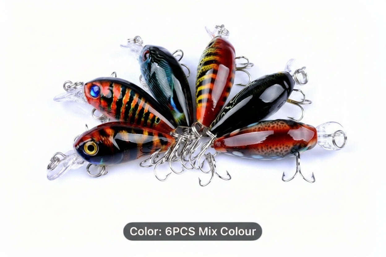 Fishing Lures - Hard Body Miniature Crankbait - Set of 6