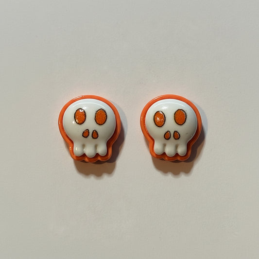 Earrings - Orange & White - Skull - Studded - Handmade