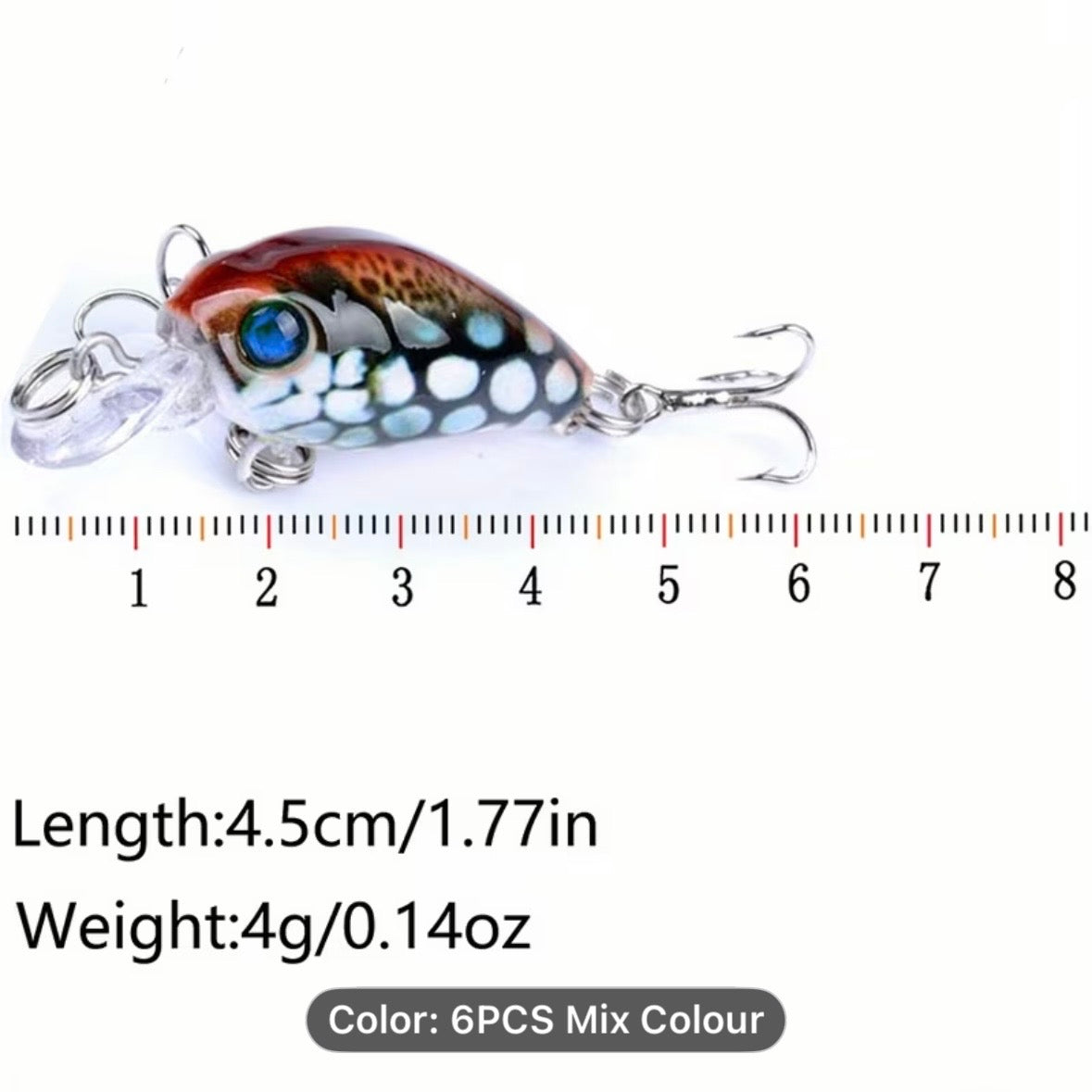 Fishing Lures - Hard Body Miniature Crankbait - Set of 6