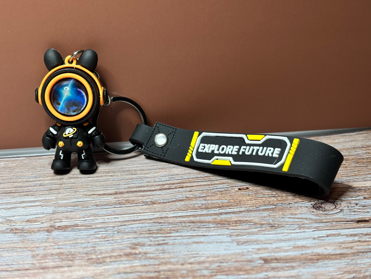 Keychain - "Explore Future" Cute Astronaut Rabbit with Wrist Strap