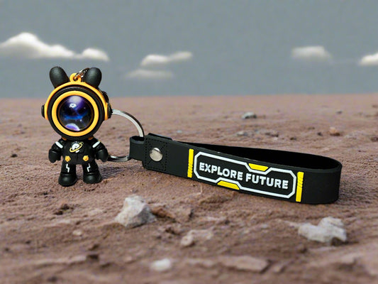 Keychain - "Explore Future" Cute Astronaut Rabbit with Wrist Strap