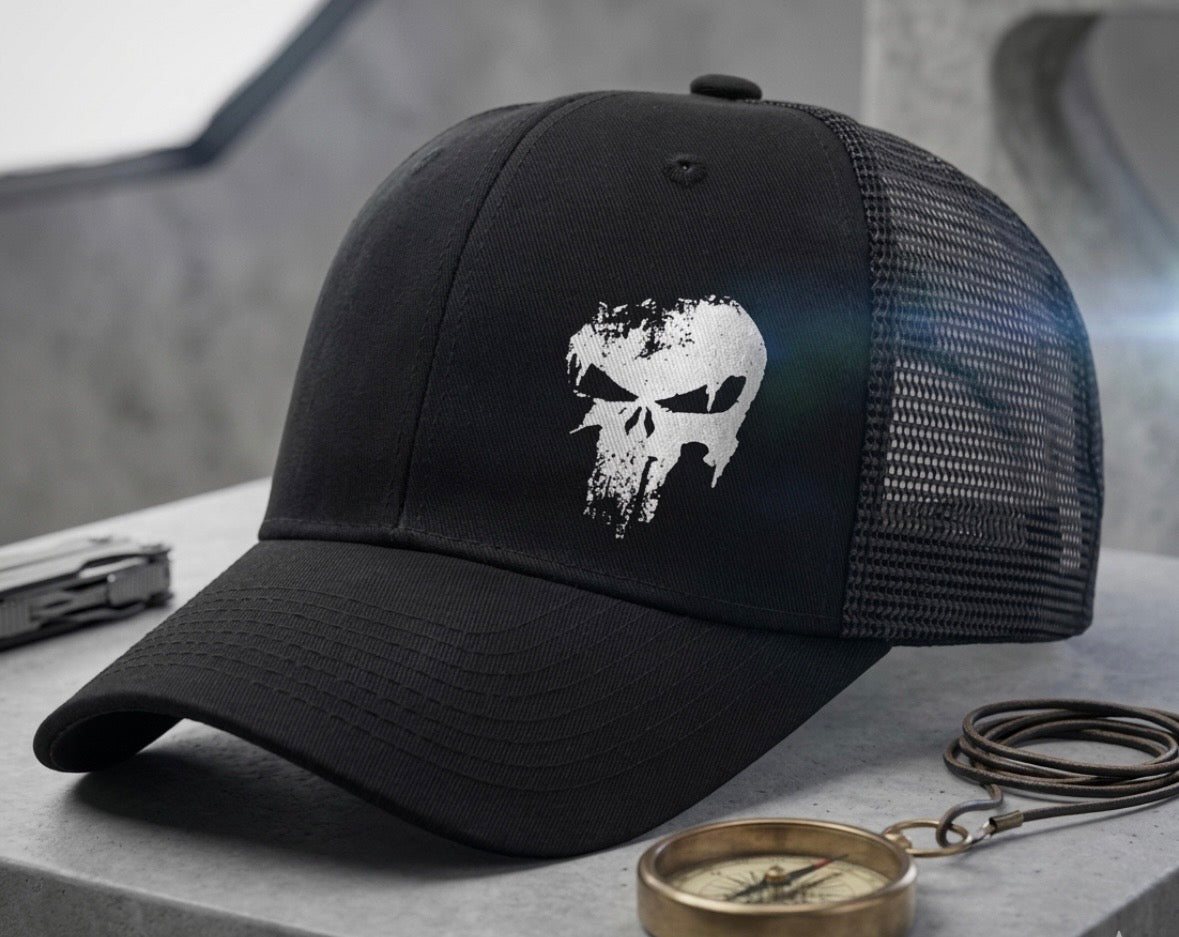 Baseball Cap - Black Mesh - Punisher Inspired