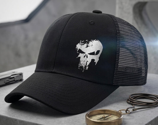 Baseball Cap - Black Mesh - Punisher Inspired