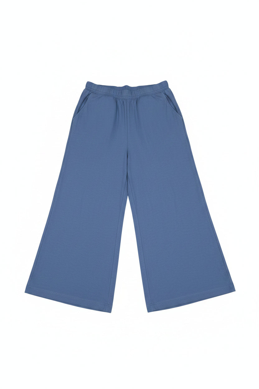 Ladies Two Piece Set - Sleeveless Boxy Top with Blue Gaucho Pants