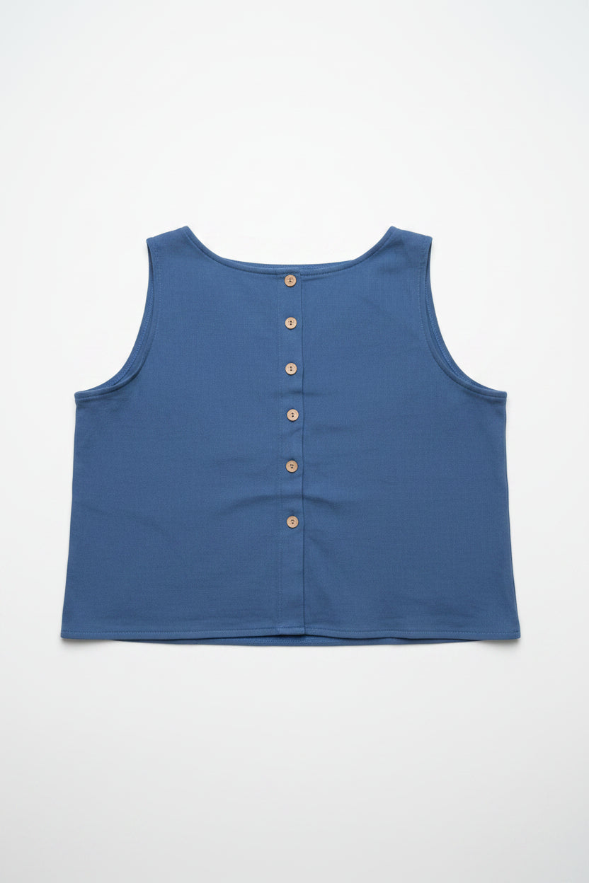 Ladies Two Piece Set - Sleeveless Boxy Top with Blue Gaucho Pants