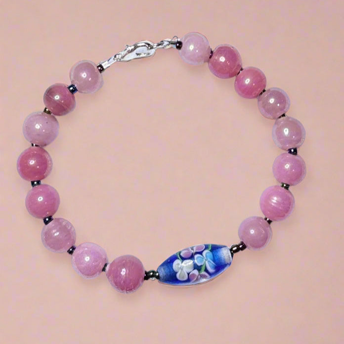 Handmade - Pink Rose Quartz Beaded Bracelet - 7"