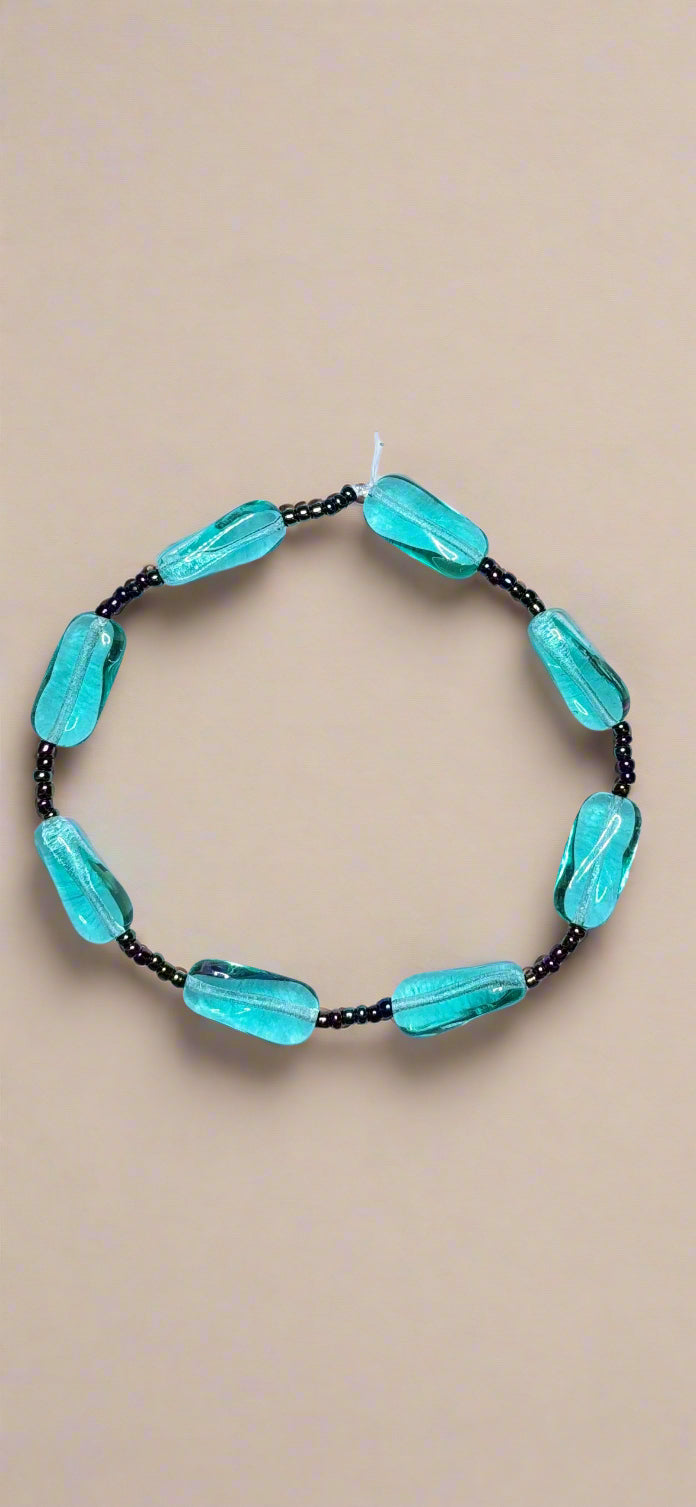 Handmade - Elastic Band - Turquoise Elongated Beaded Bracelet