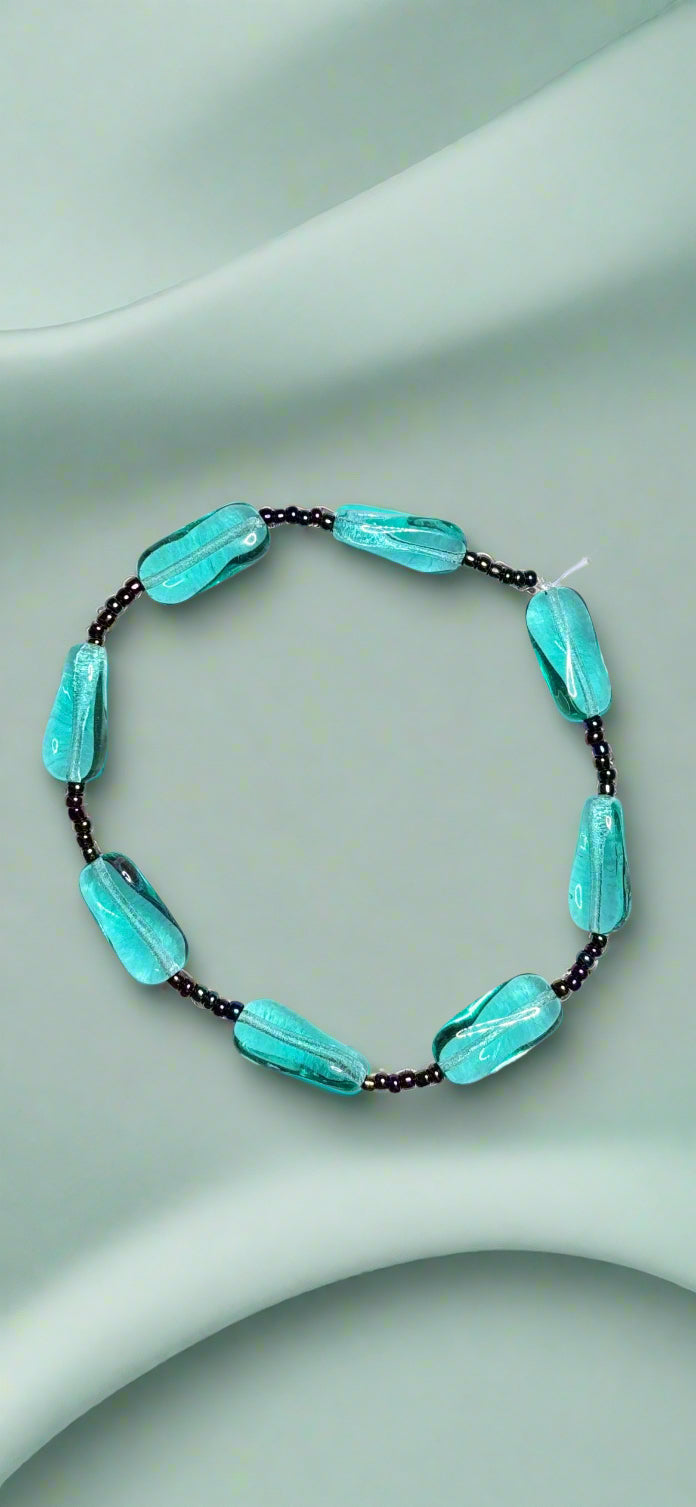 Handmade - Elastic Band - Turquoise Elongated Beaded Bracelet