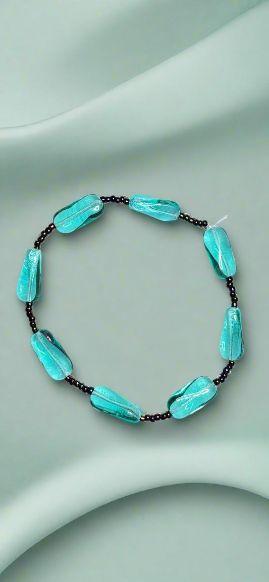 Handmade - Elastic Band - Turquoise Elongated Beaded Bracelet