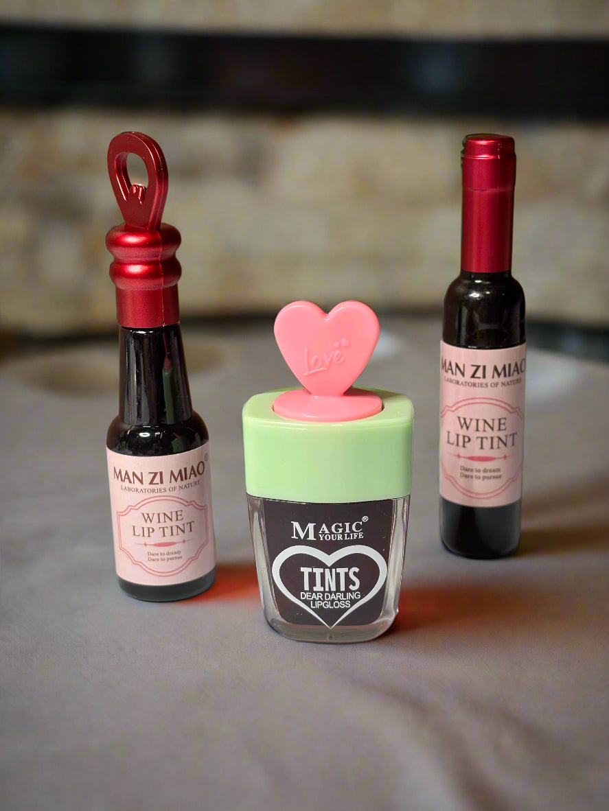 Lip Tint -Set of 3 - Dear Darling Lip Gloss and Wine Shiraz Red
