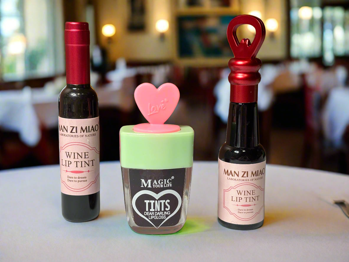 Lip Tint -Set of 3 - Dear Darling Lip Gloss and Wine Shiraz Red