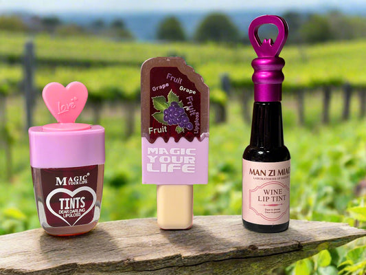 Lip Tint - Set of 3 - Mini Wine Bottle, Popsicle, and Heart Tint