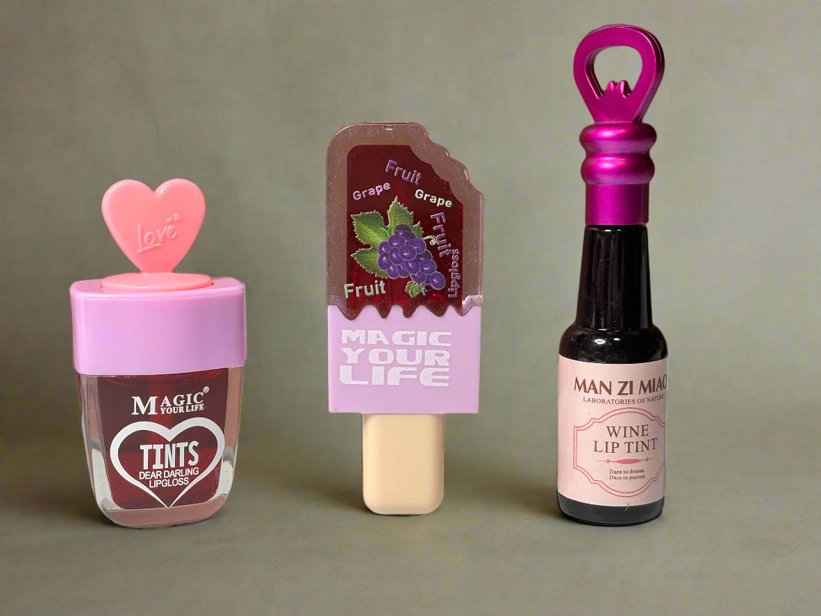 Lip Tint - Set of 3 - Mini Wine Bottle, Popsicle, and Heart Tint
