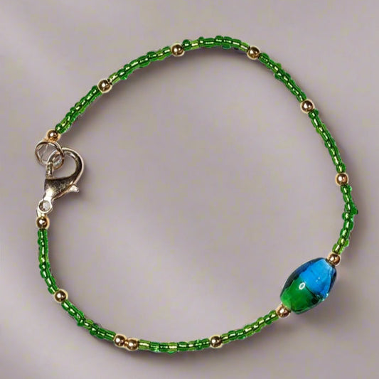Handmade - 8" - Forest & Sea Serenity - Glass Beaded Bracelet