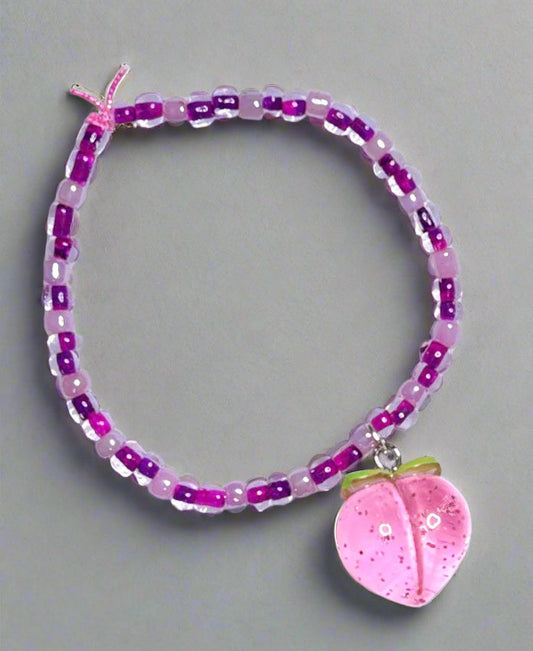 Handmade - 6" Stretch Beaded Bracelet with Pink Peach Charm