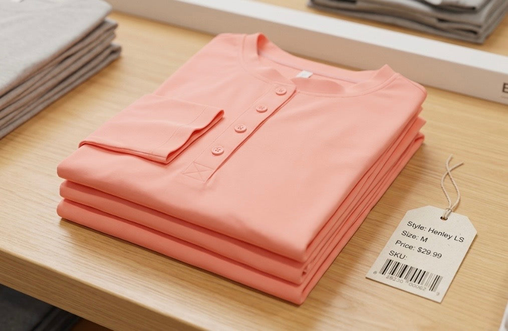 Blouse - Ladies Coral Long Sleeve Button Down T-shirt Scoop Neck - Medium