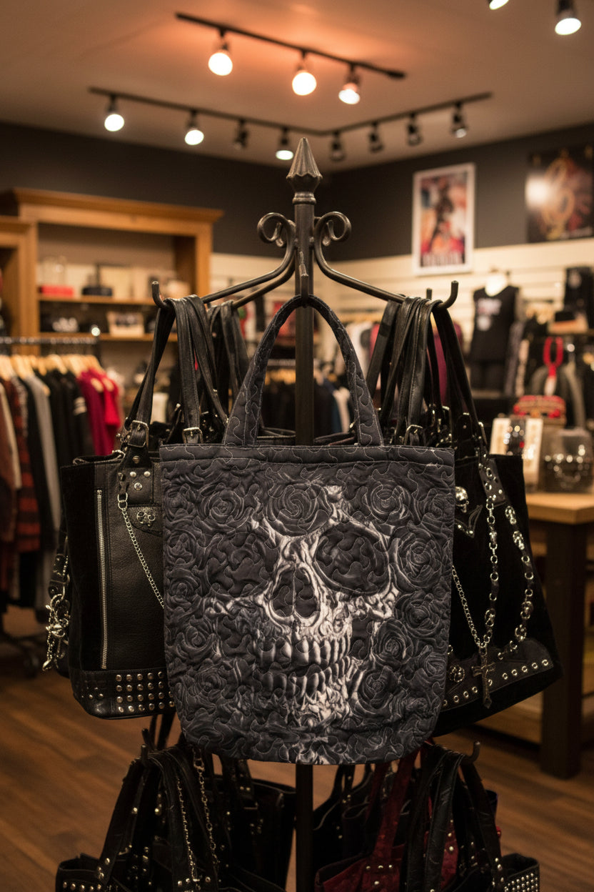 Quilted Skull Tote Bag