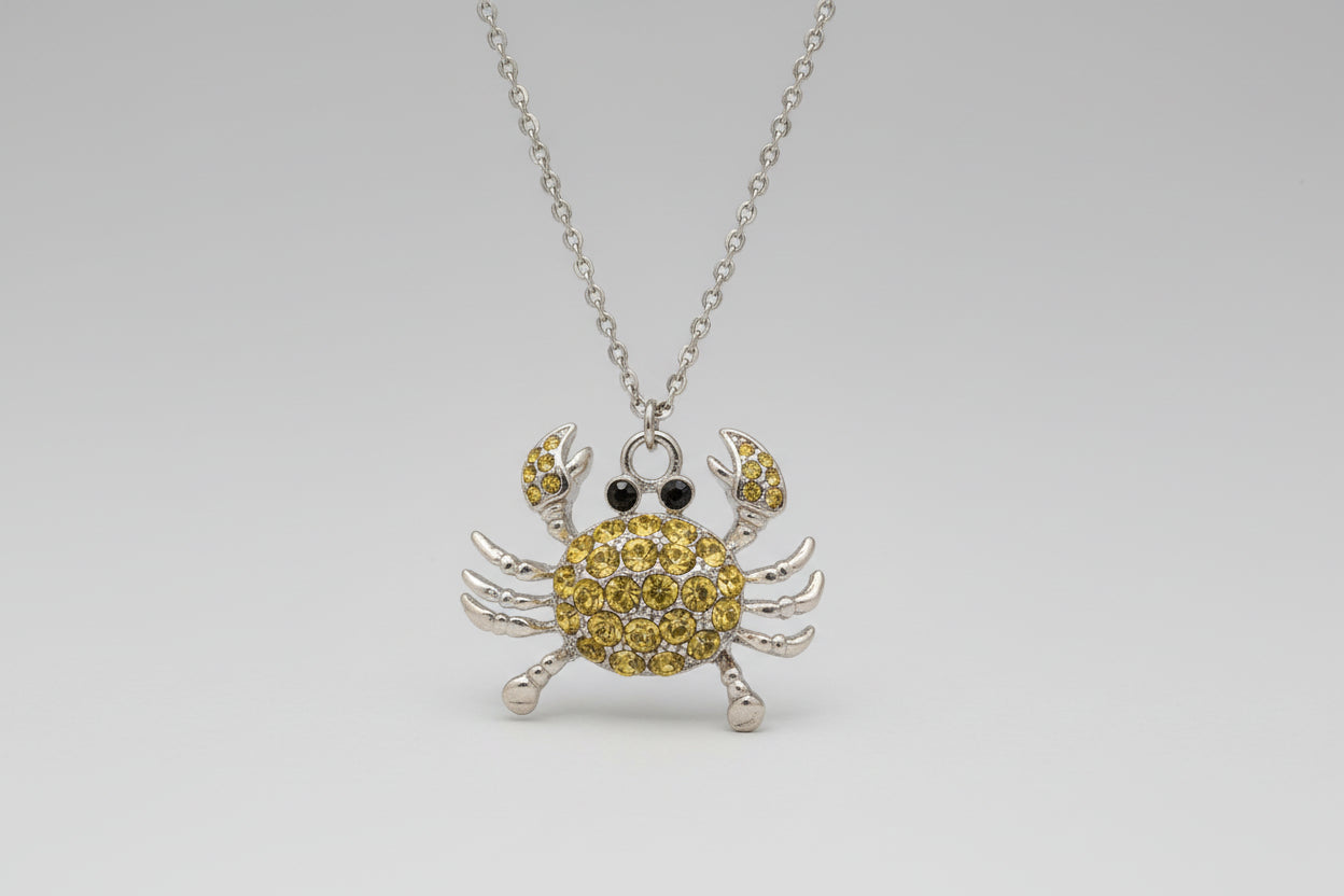 Necklace - Rhinestone Crab Pendant