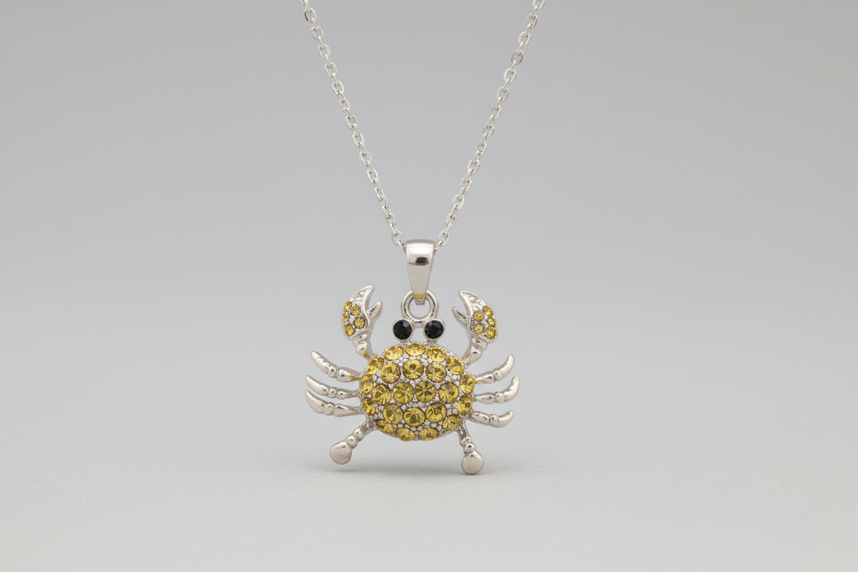 Necklace - Rhinestone Crab Pendant