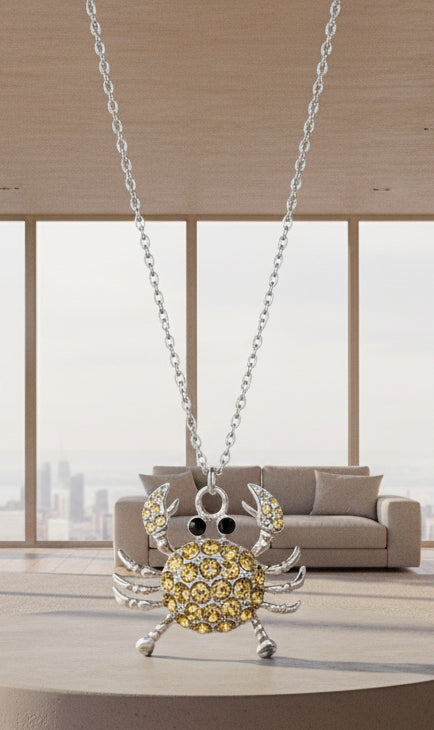 Necklace - Rhinestone Crab Pendant