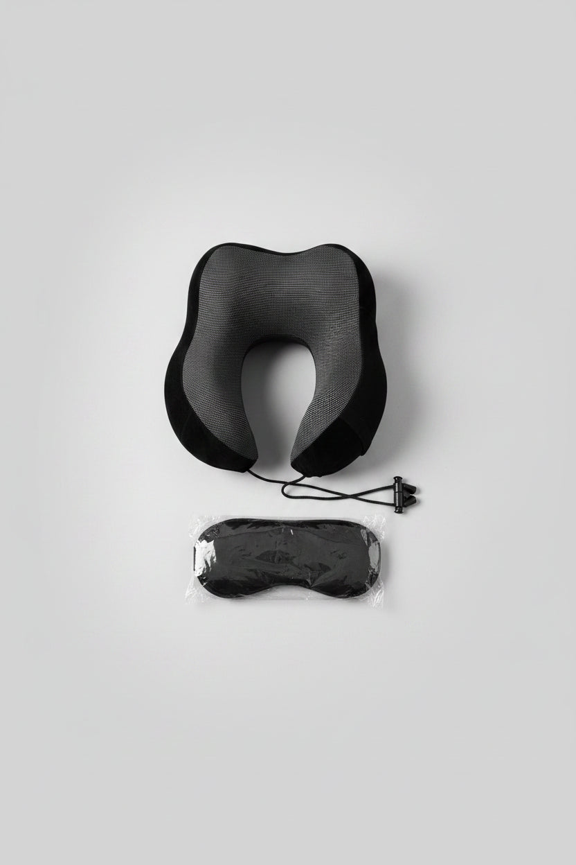 Travel Comfort Kit - U Shaped Memory Foam Neck Pillow, Sleep Mask, and Earplugs