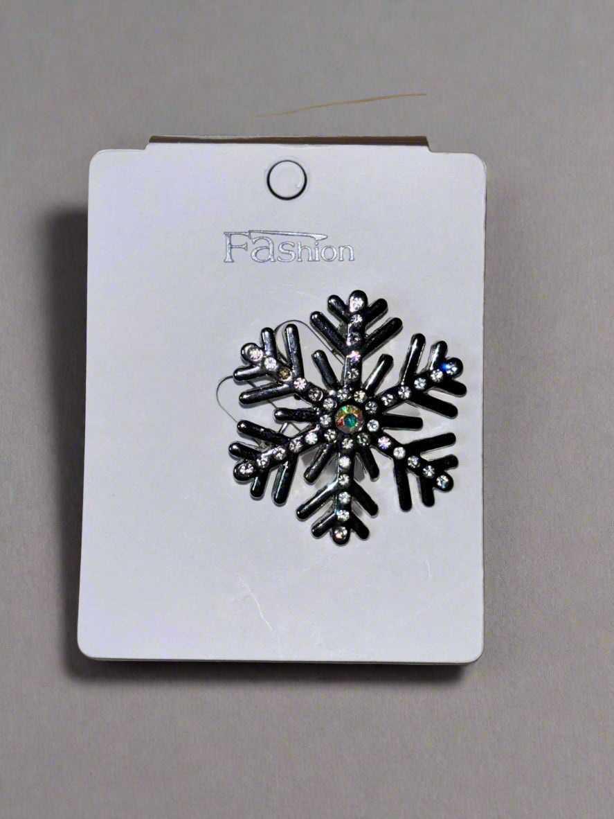 Brooch -  Silver Tone Hexagon SnowFlake