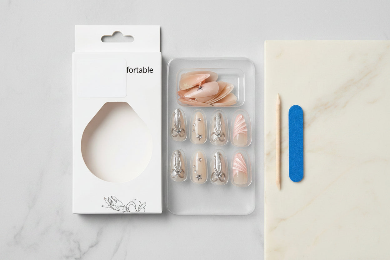 Press on Nails - Natural & Comfortable - Coquette Design - Nude