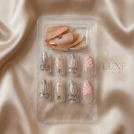 Press on Nails - Natural & Comfortable - Coquette Design - Nude