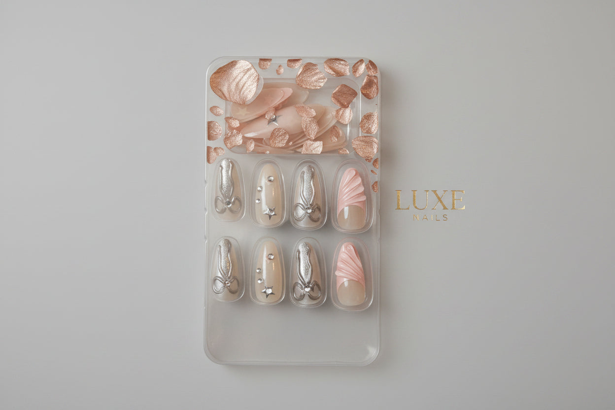 Press on Nails - Natural & Comfortable - Coquette Design - Nude