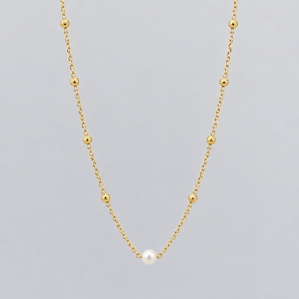 Necklace - Delicate - Gold Tone - Focal Faux Pearl Statement