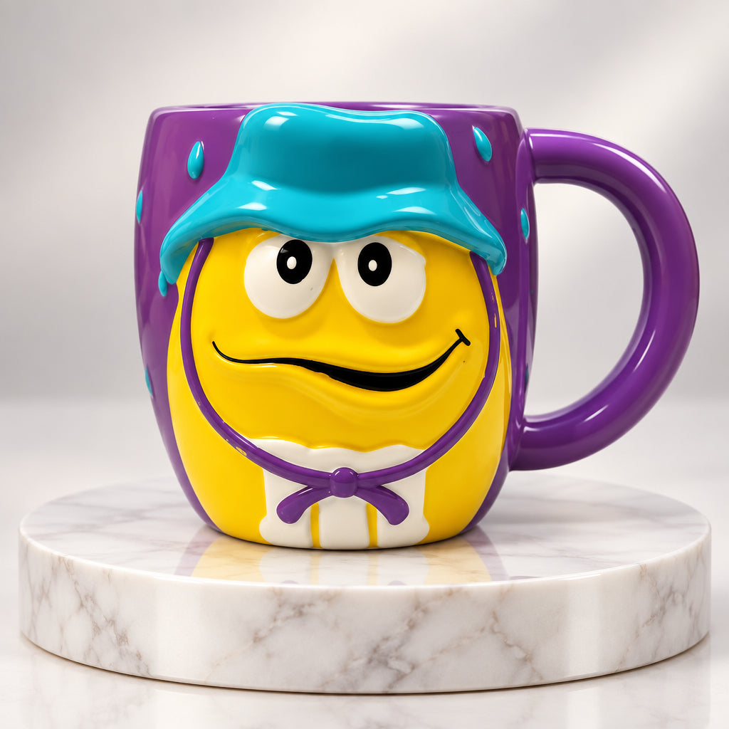 Collectible Mug - M&M's - Ceramic - Yellow M&M Character - Purple with Blue Rain Drops