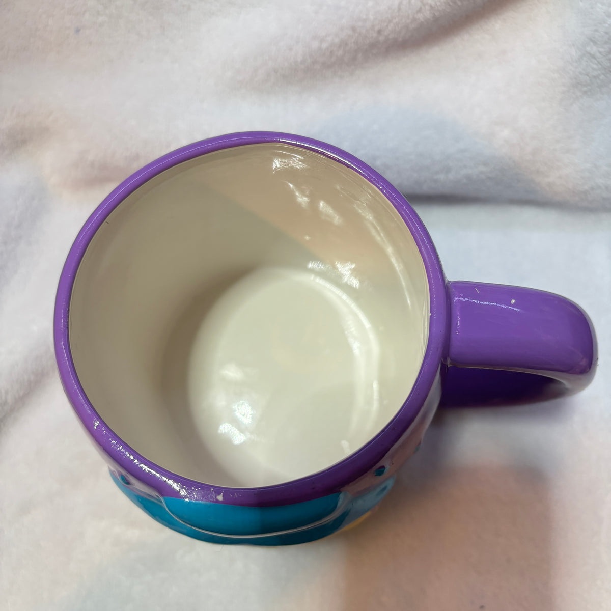 Collectible Mug - M&M's - Ceramic - Yellow M&M Character - Purple with Blue Rain Drops