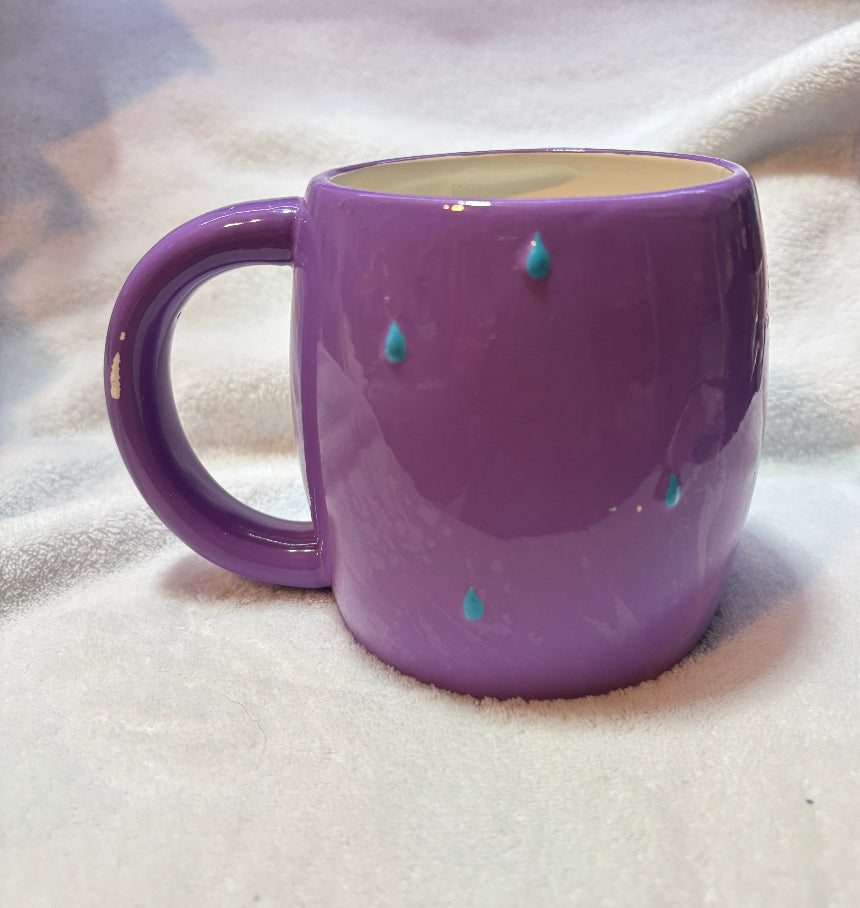 Collectible Mug - M&M's - Ceramic - Yellow M&M Character - Purple with Blue Rain Drops