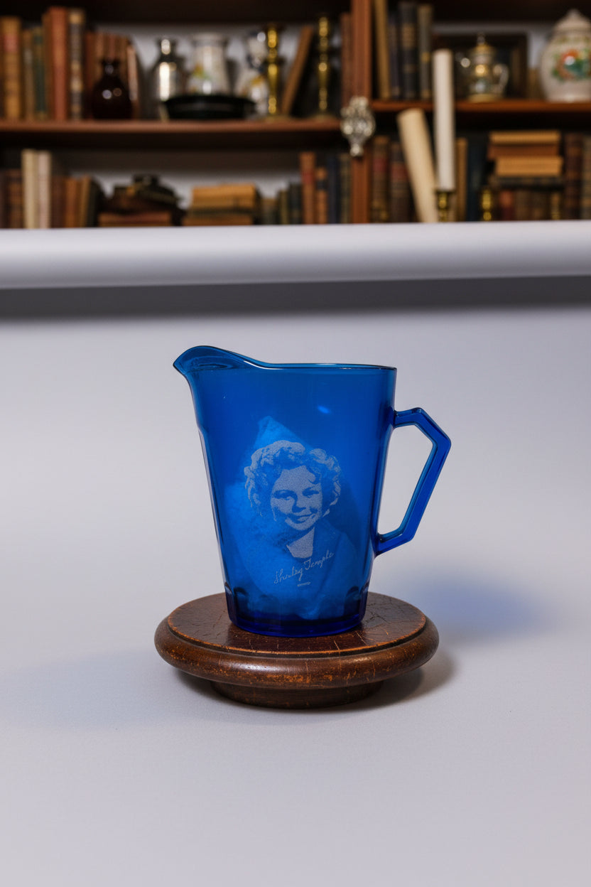 Collectible - Vintage - Hazel Atlas - Shirley Temple Cobalt Blue Glass Mini Pitcher