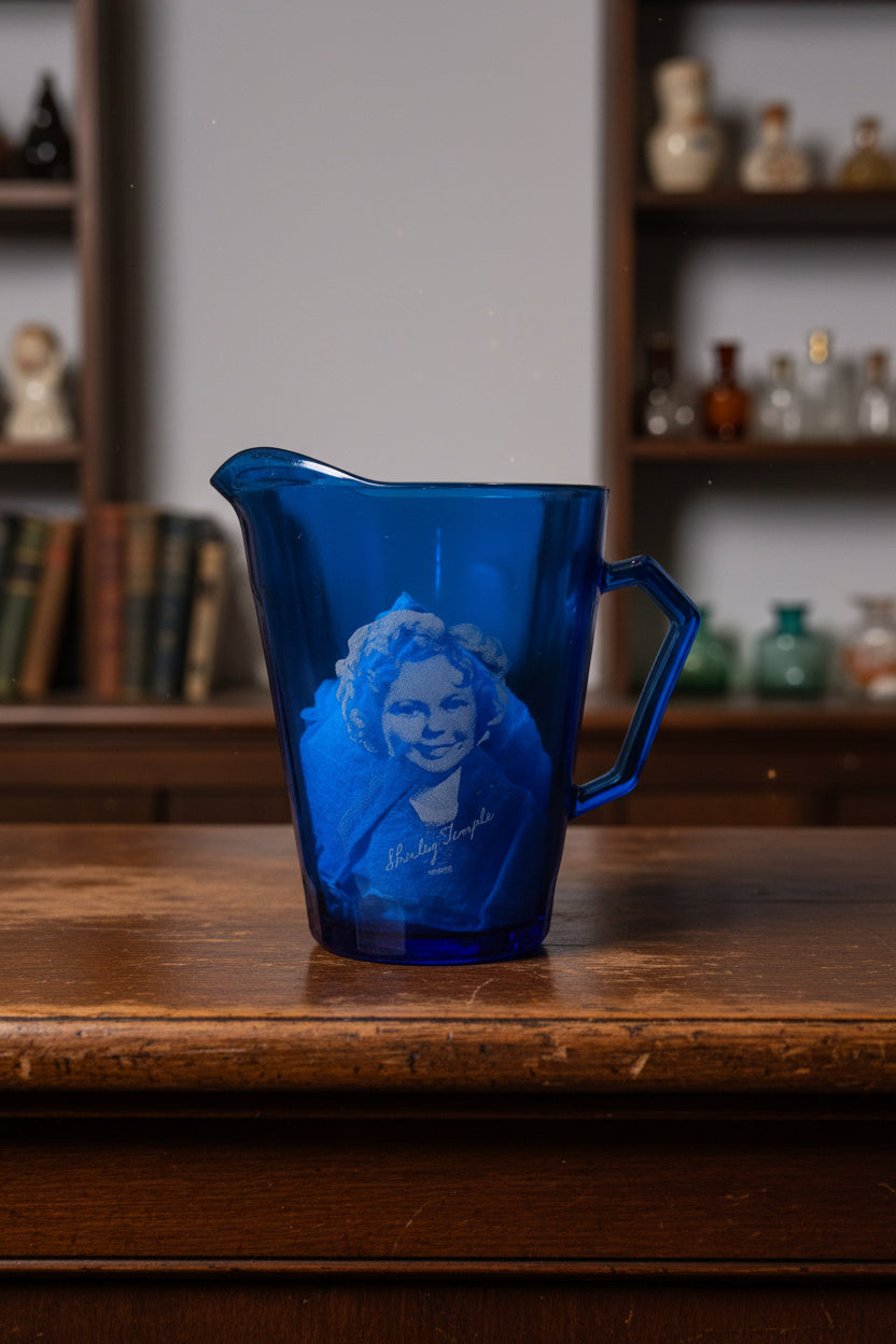 Collectible - Vintage - Hazel Atlas - Shirley Temple Cobalt Blue Glass Mini Pitcher