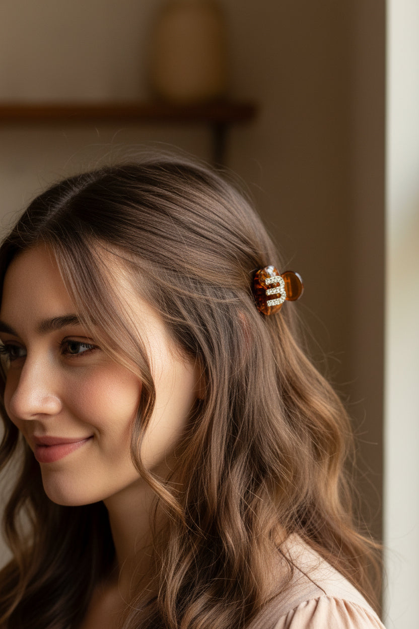 Hair Claw -  Choose Brown or Black with a Rhinestone "m" - Set of Two