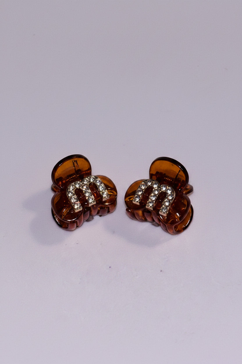 Hair Claw -  Choose Brown or Black with a Rhinestone "m" - Set of Two