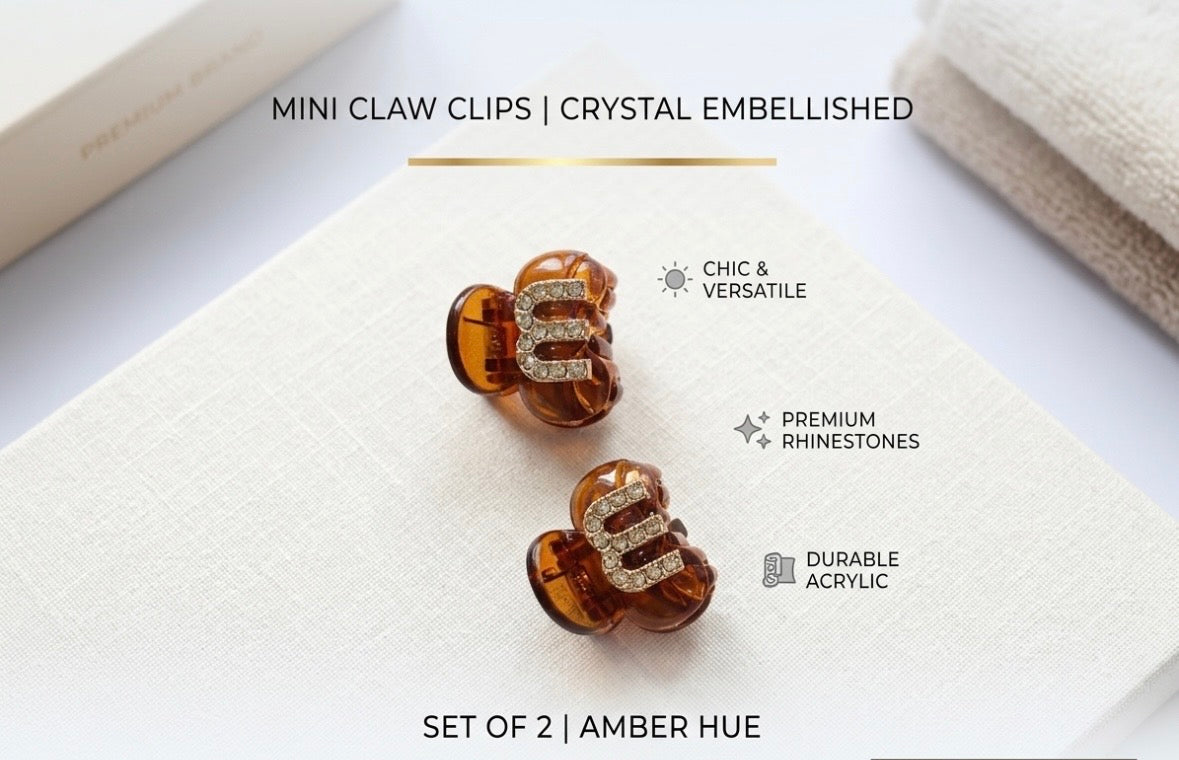 Hair Claw -  Choose Brown or Black with a Rhinestone "m" - Set of Two