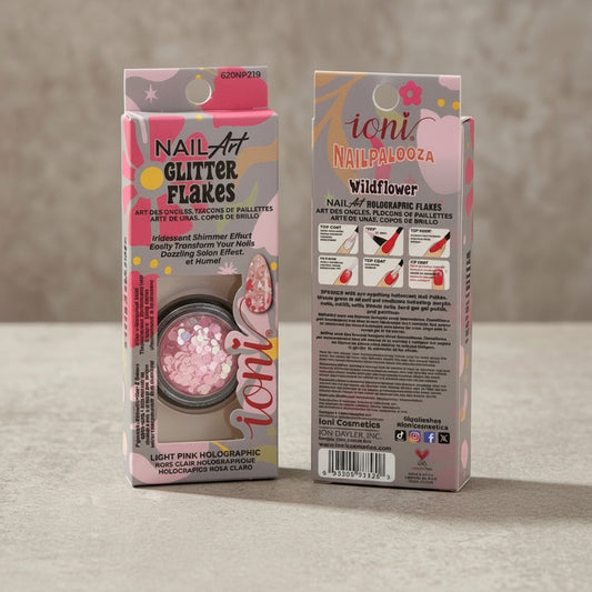 Ioni - Nail Art Glitter Flakes - Light Pink Holographic