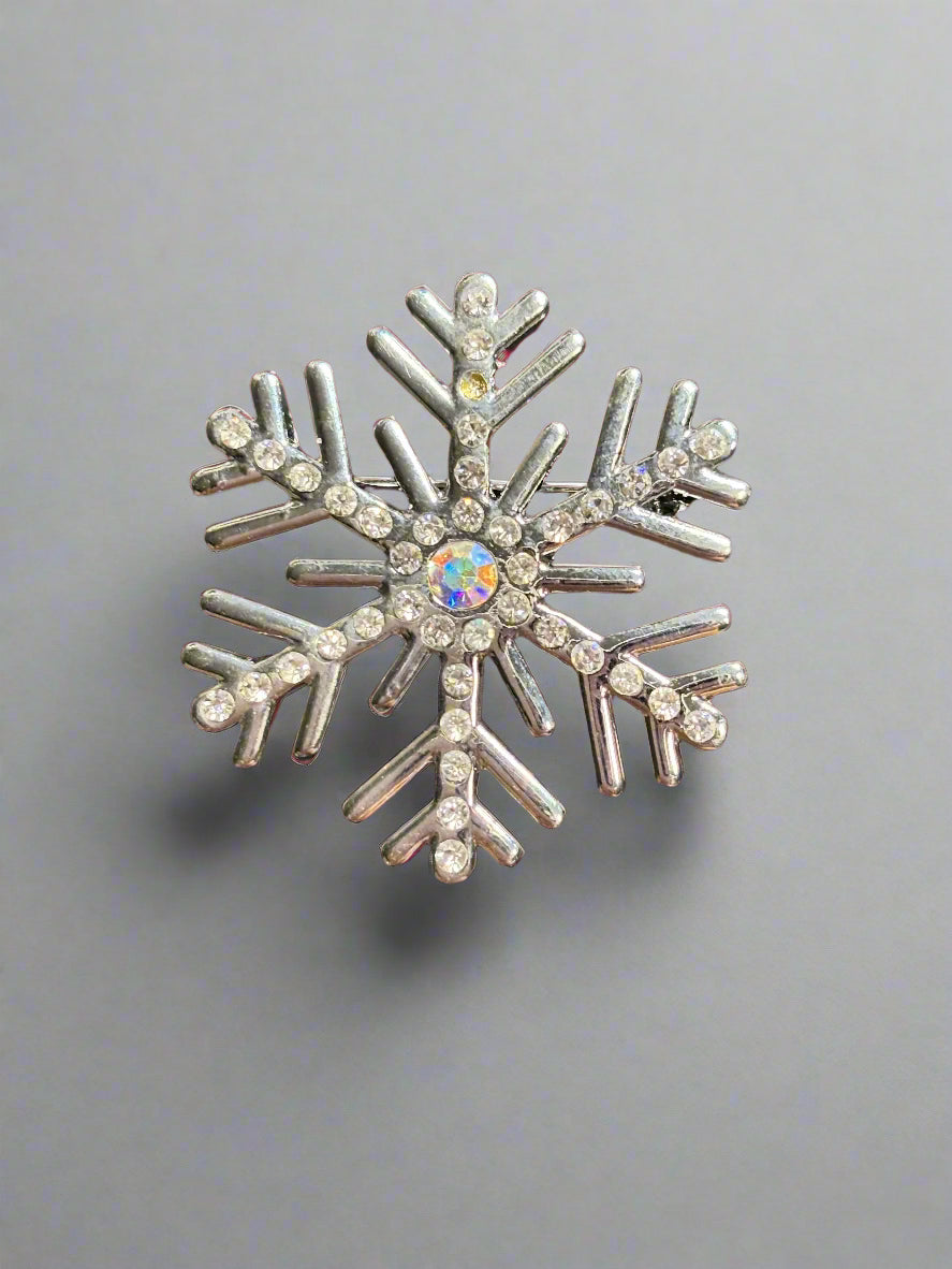 Brooch -  Silver Tone Hexagon SnowFlake
