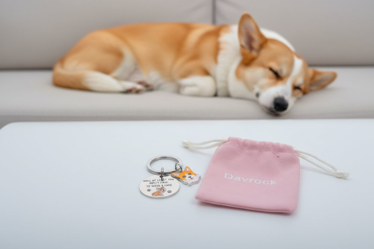 Keychain - Corgi Set - "Well at least you don't have to wear a cone"