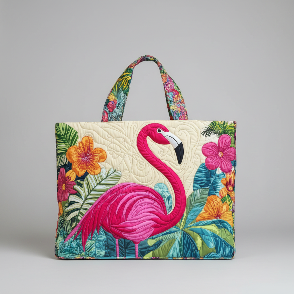 Quilted Flamingo Tote Bag