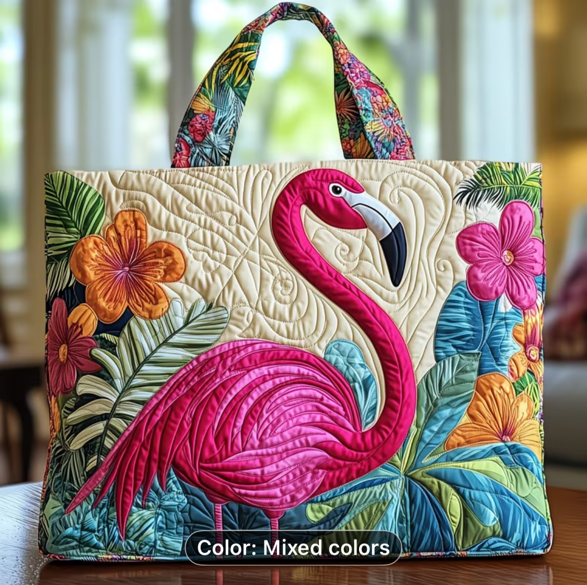 Quilted Flamingo Tote Bag