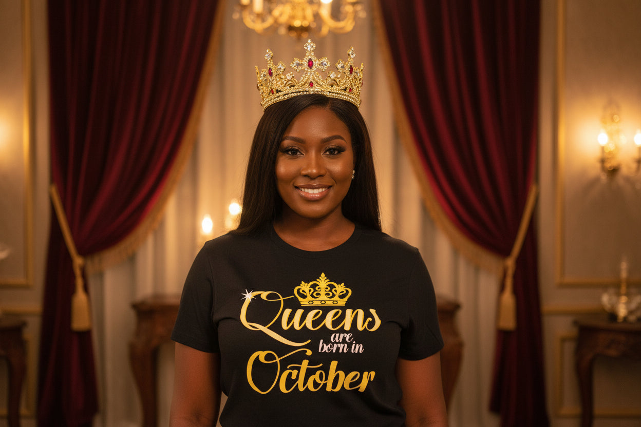 T-Shirt - Queens Are Born in October  - Size XL
