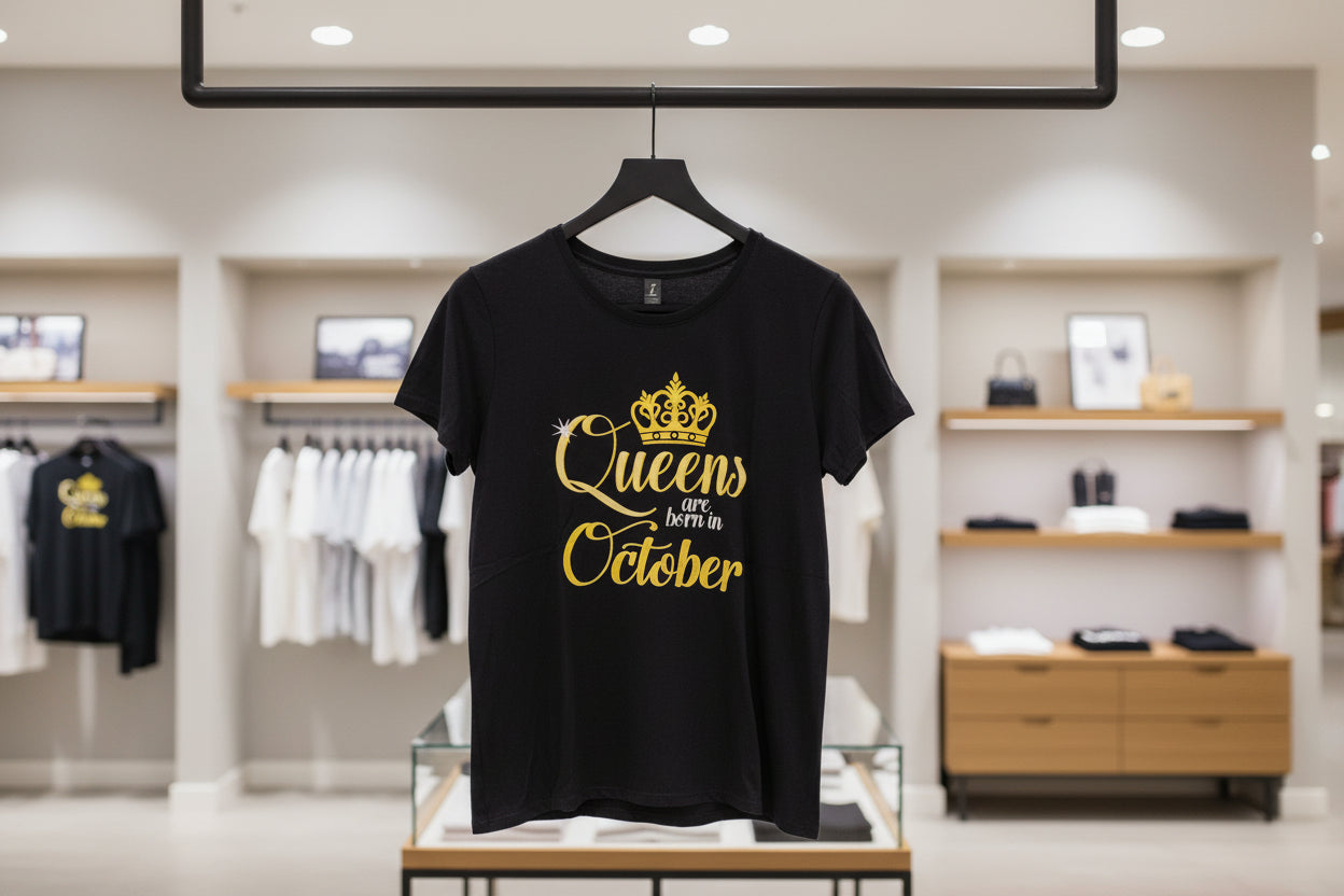 T-Shirt - Queens Are Born in October  - Size XL