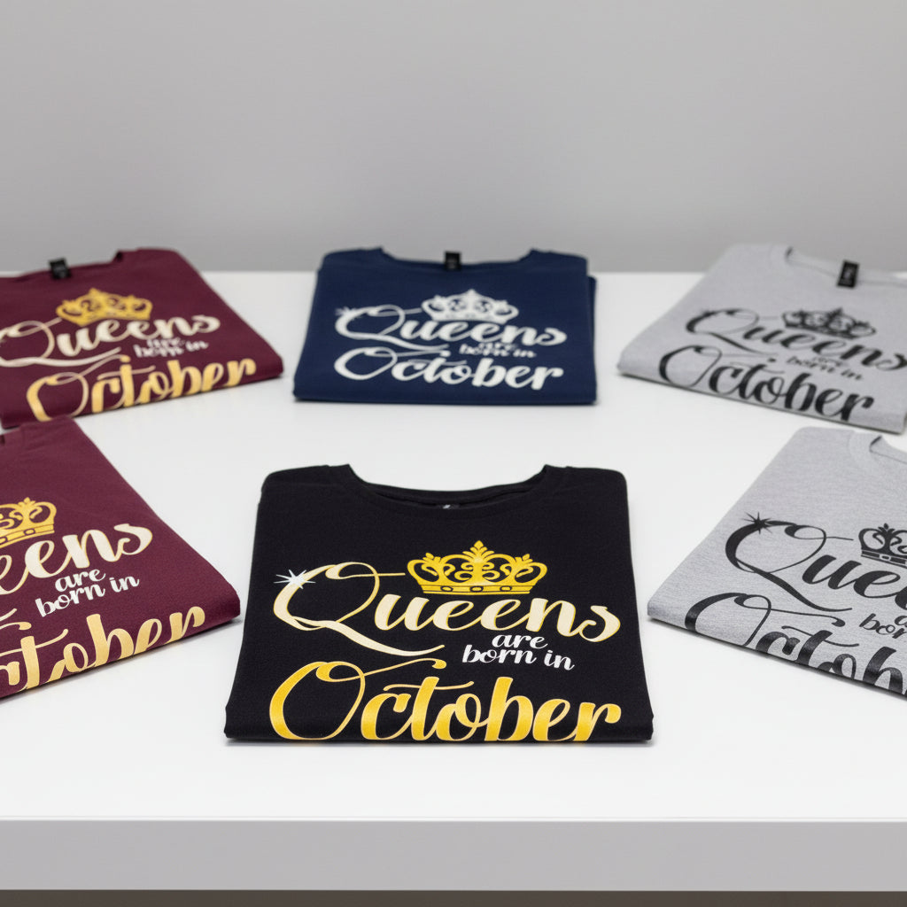 T-Shirt - Queens Are Born in October  - Size XL
