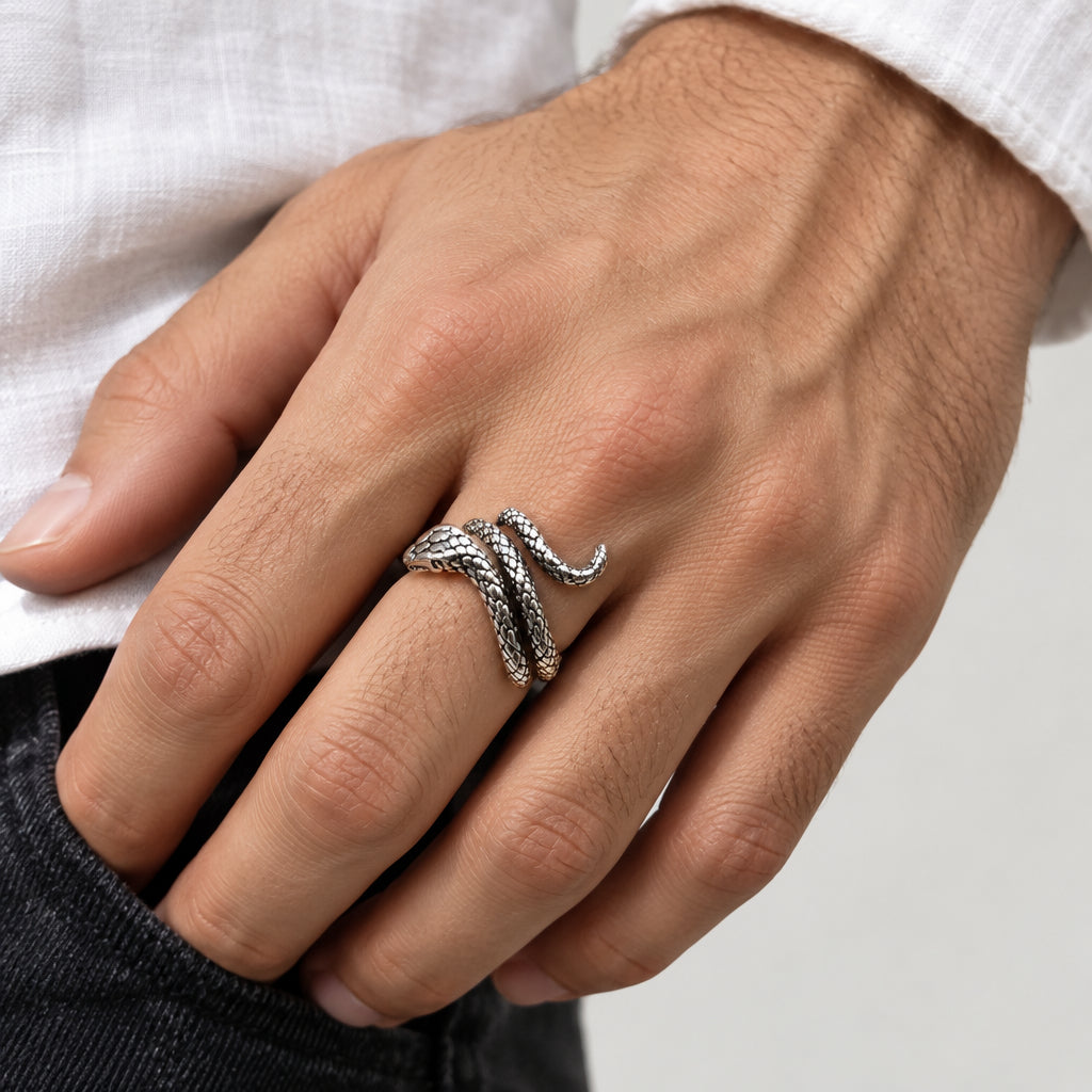 Rings - Sterling Silver - Textured Coiled Snake - Size 9.5