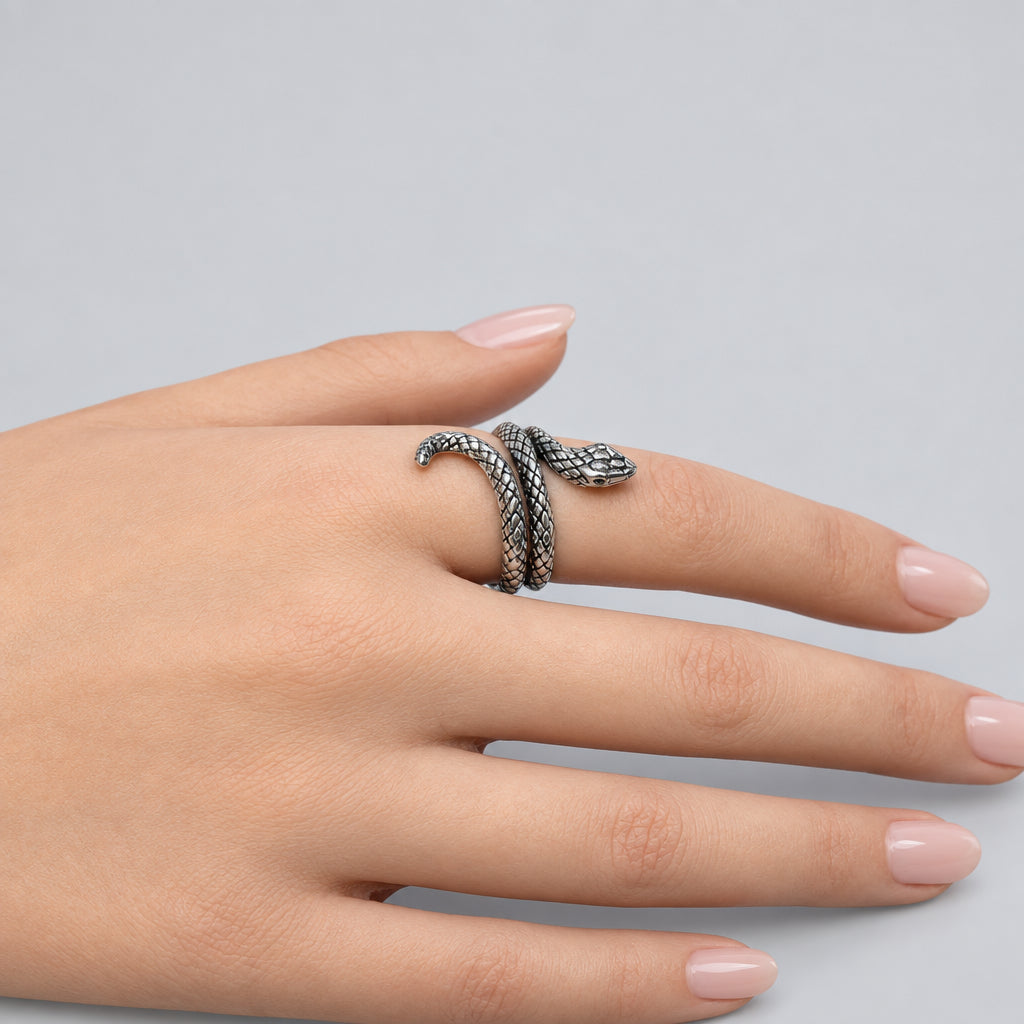 Rings - Sterling Silver - Textured Coiled Snake - Size 9.5