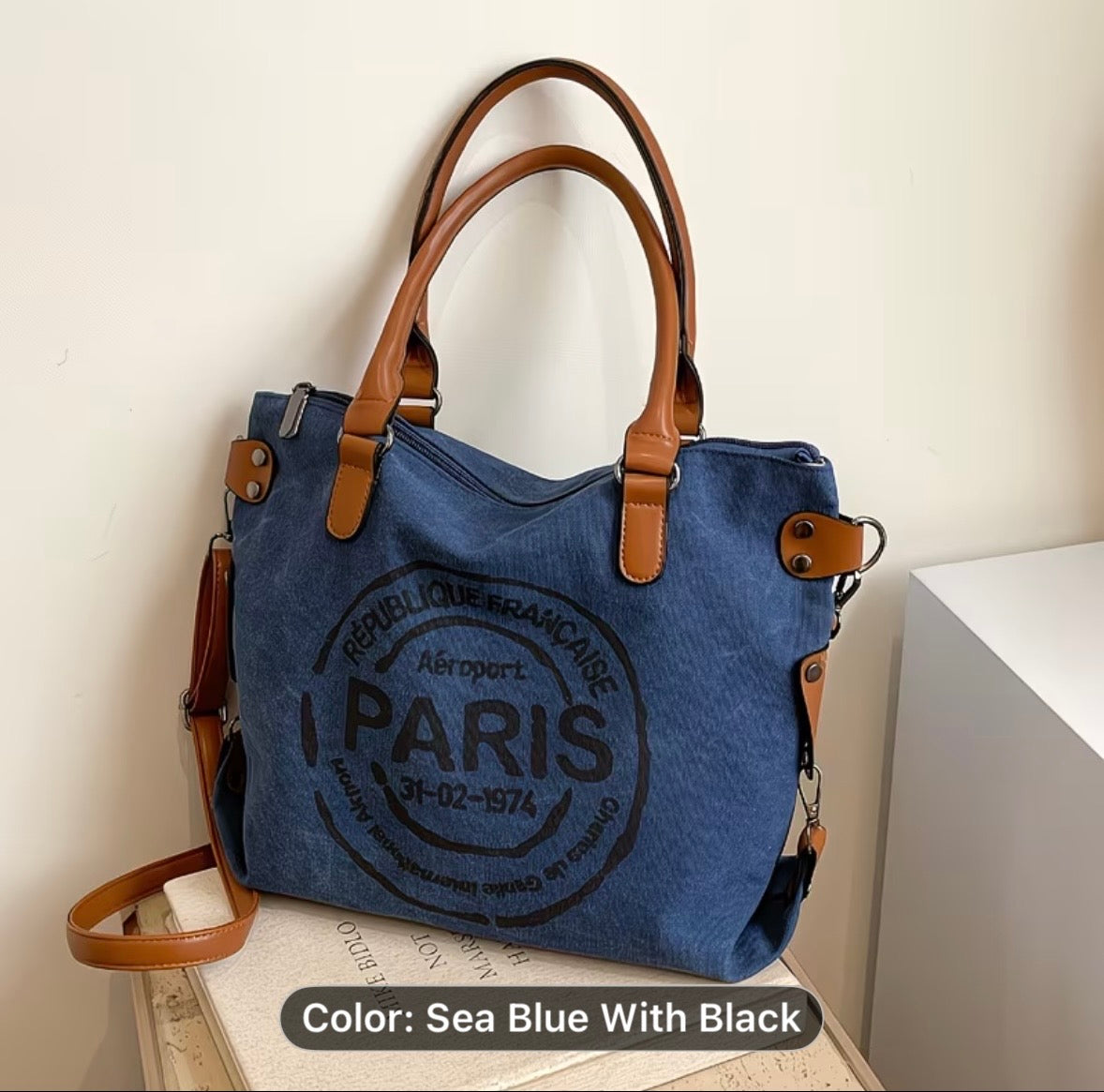 Vintage Style Aeroport Paris Canvas - Handbag/Tote Bag